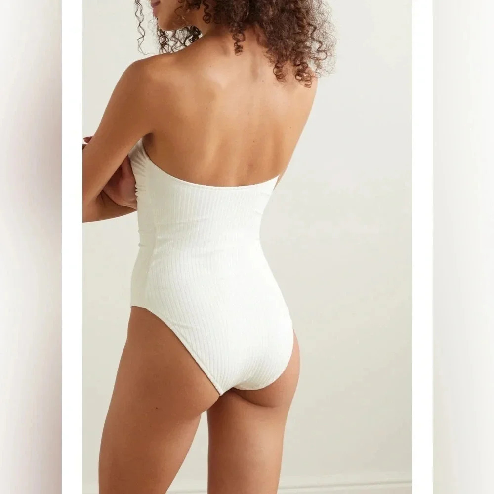 Melissa Odabash Barbuda strapless embellished ribbed swimsuit size 8 B2007 - Picture 2 of 8